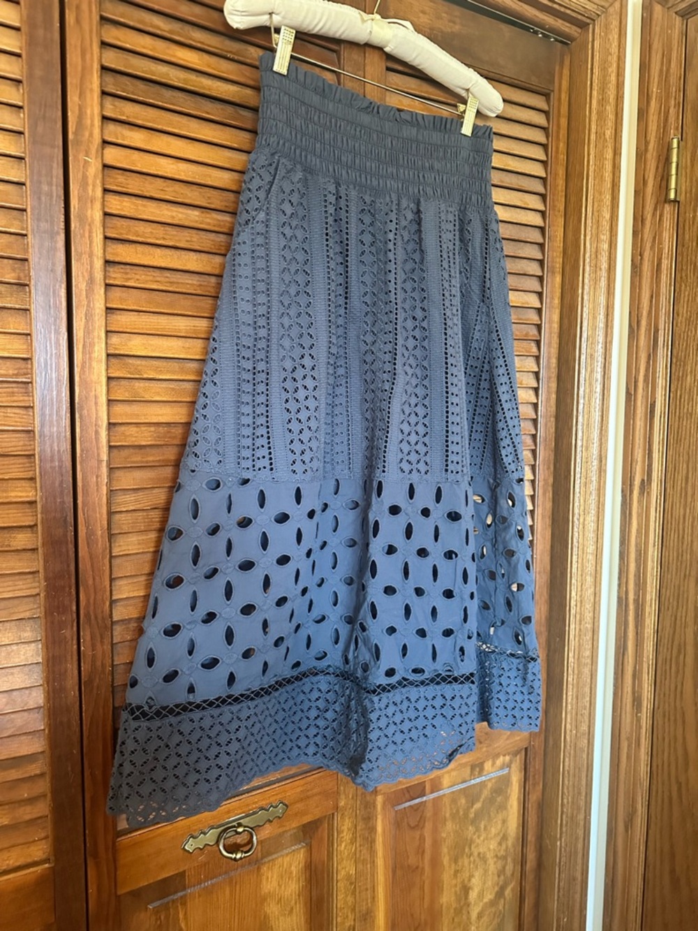 Wrap London indigo steel blue Broderie Eyelet Midi Skirt size 10. - Picture 13 of 15